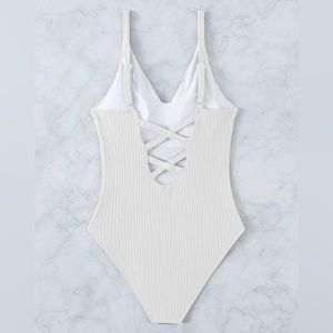 White Knit One Piece Bikini | Sexy Crisscross Back Swimsuit